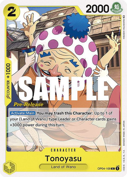 Tonoyasu trading card from Kingdoms of Intrigue Pre-Release Cards Tonoyasu - Kingdoms of Intrigue Pre-Release Cards One Piece trading card