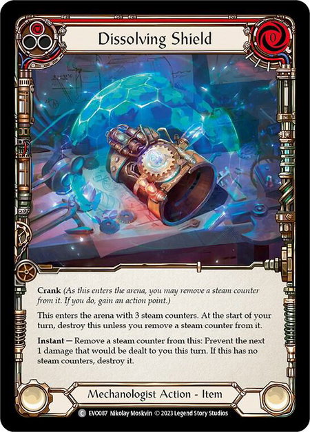 Dissolving Shield (Red) trading card from Bright Lights Dissolving Shield (Red) - Bright Lights Flesh and Blood trading card