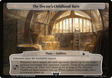 The Doctor's Childhood Barn trading card from Planechase: Universes Beyond: Doctor Who The Doctor's Childhood Barn - Planechase: Universes Beyond: Doctor Who Magic: The Gathering trading card