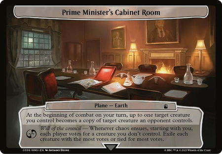 Prime Minister's Cabinet Room trading card from Planechase: Universes Beyond: Doctor Who Prime Minister's Cabinet Room - Planechase: Universes Beyond: Doctor Who Magic: The Gathering trading card