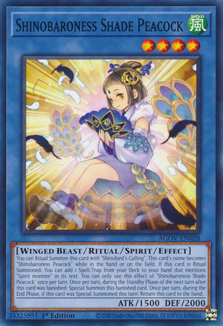 Shinobaroness Shade Peacock - Age of Overlord YuGiOh trading card