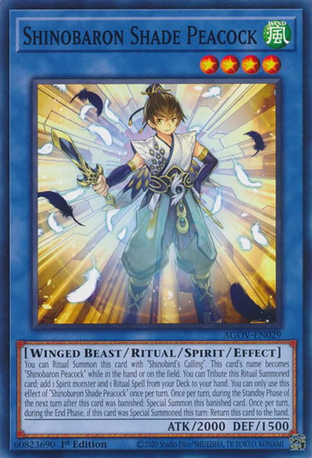 Shinobaron Shade Peacock - Age of Overlord YuGiOh trading card