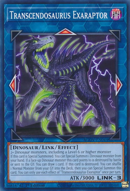 Transcendosaurus Exaraptor - Age of Overlord YuGiOh trading card