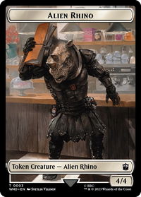 Alien Rhino // Clue (0021) Double-Sided Token - Universes Beyond: Doctor Who (WHO) #3 // 21 - Token Magic: The Gathering Trading Card