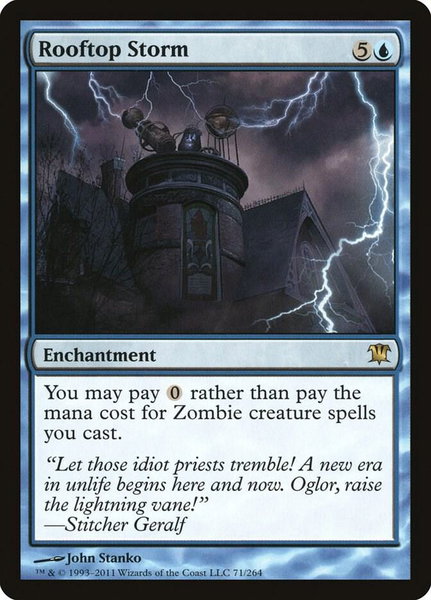 Rooftop Storm trading card from Innistrad Rooftop Storm - Innistrad Magic: The Gathering trading card
