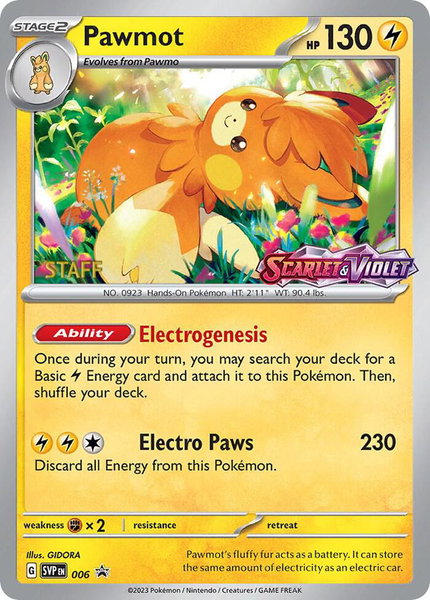 Pawmot - 006 (Prerelease) [Staff] - SV: Scarlet & Violet Promo Cards Pokémon trading card