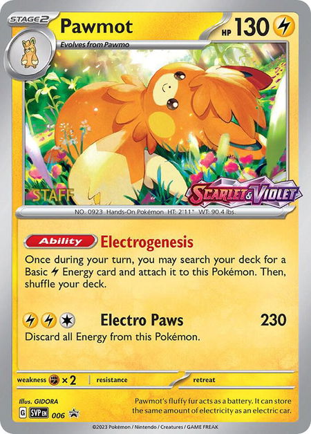 Pawmot - 006 (Prerelease) [Staff] - SV: Scarlet & Violet Promo Cards Pokémon trading card