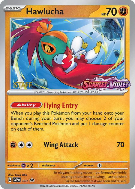 Hawlucha - 007 (Prerelease) [Staff] - SV: Scarlet & Violet Promo Cards Pokémon trading card
