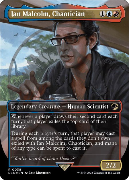 Ian Malcolm, Chaotician (Borderless) (Emblem) - Universes Beyond: Jurassic World Collection Magic: The Gathering trading card