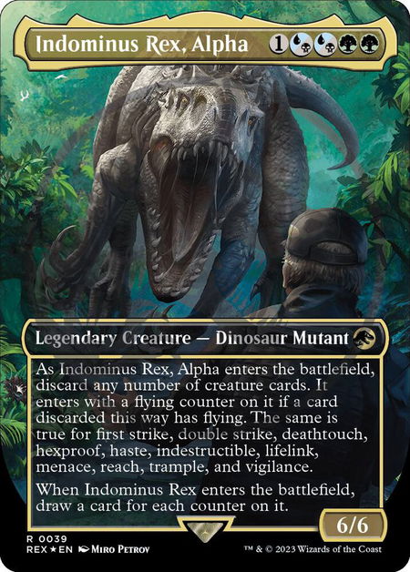 Indominus Rex, Alpha (Borderless) (Emblem) - Universes Beyond: Jurassic World Collection Magic: The Gathering trading card