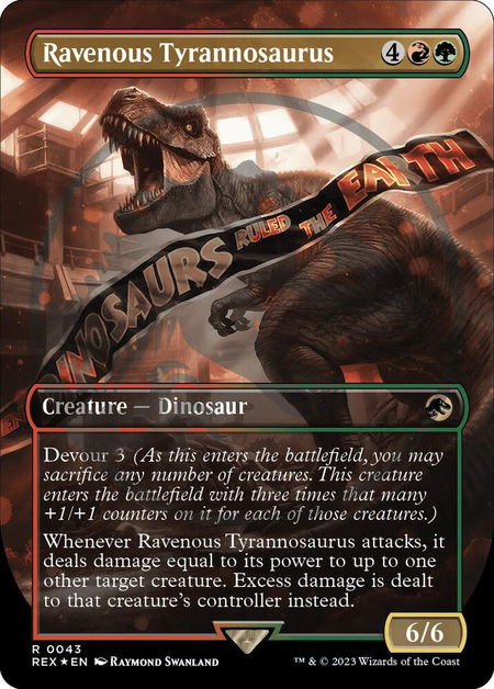 Ravenous Tyrannosaurus (Borderless) (Emblem) - Universes Beyond: Jurassic World Collection Magic: The Gathering trading card