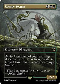 Compy Swarm (Borderless) (Emblem) - Universes Beyond: Jurassic World Collection (REX) #34 - Rare Magic: The Gathering Trading Card