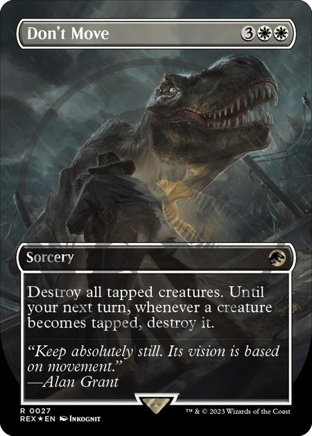 Don't Move (Borderless) (Emblem) - Universes Beyond: Jurassic World Collection Magic: The Gathering trading card