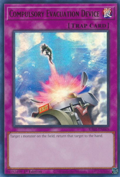 Compulsory Evacuation Device (UR) trading card from 25th Anniversary Rarity Collection Compulsory Evacuation Device (UR) - 25th Anniversary Rarity Collection YuGiOh trading card