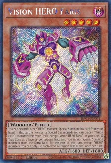 Vision HERO Faris (Platinum Secret Rare) trading card from 25th Anniversary Rarity Collection Vision HERO Faris (Platinum Secret Rare) - 25th Anniversary Rarity Collection YuGiOh trading card