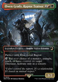 Owen Grady, Raptor Trainer (Borderless) (Emblem) - Universes Beyond: Jurassic World Collection (REX) #41 - Rare Magic: The Gathering Trading Card
