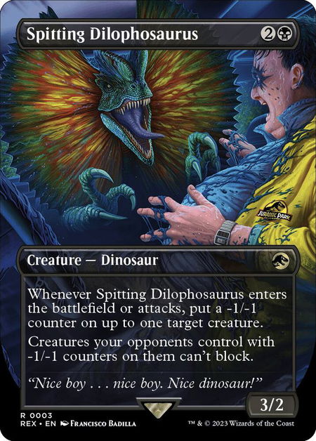 Spitting Dilophosaurus (Borderless) - Universes Beyond: Jurassic World Collection Magic: The Gathering trading card