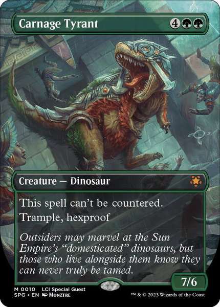 Carnage Tyrant (Borderless) trading card from Special Guests Carnage Tyrant (Borderless) - Special Guests Magic: The Gathering trading card