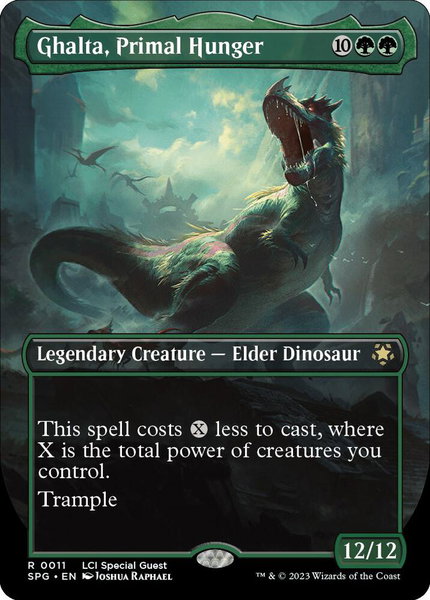 Ghalta, Primal Hunger (Borderless) trading card from Special Guests Ghalta, Primal Hunger (Borderless) - Special Guests Magic: The Gathering trading card
