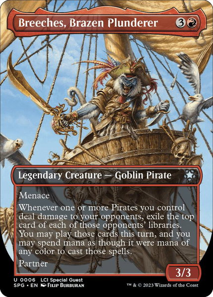 Breeches, Brazen Plunderer (Borderless) trading card from Special Guests Breeches, Brazen Plunderer (Borderless) - Special Guests Magic: The Gathering trading card