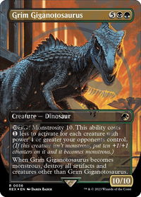 Grim Giganotosaurus (Borderless) (Emblem) - Universes Beyond: Jurassic World Collection (REX) #36 - Rare Magic: The Gathering Trading Card