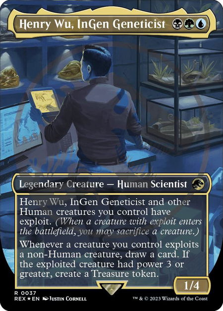 Henry Wu, InGen Geneticist (Borderless) (Emblem) - Universes Beyond: Jurassic World Collection Magic: The Gathering trading card
