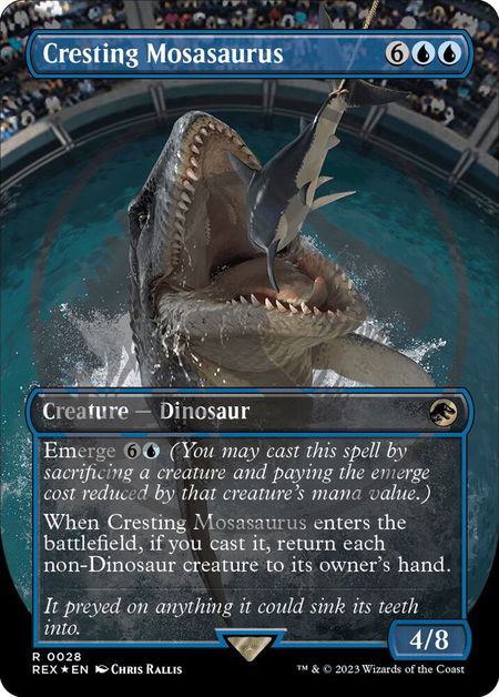 Cresting Mosasaurus (Borderless) (Emblem) - Universes Beyond: Jurassic World Collection Magic: The Gathering trading card