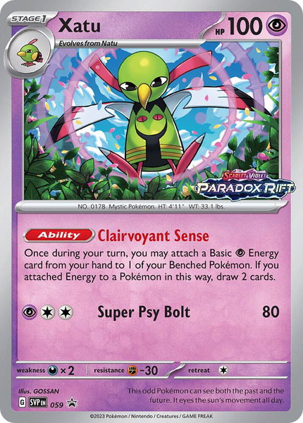 Xatu - 059 (Prerelease) trading card from SV: Scarlet & Violet Promo Cards Xatu - 059 (Prerelease) - SV: Scarlet & Violet Promo Cards Pokémon trading card