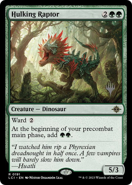 Hulking Raptor trading card from Promo Pack: The Lost Caverns of Ixalan Hulking Raptor - Promo Pack: The Lost Caverns of Ixalan Magic: The Gathering trading card