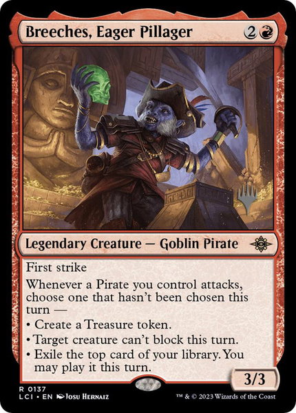 Breeches, Eager Pillager trading card from Promo Pack: The Lost Caverns of Ixalan Breeches, Eager Pillager - Promo Pack: The Lost Caverns of Ixalan Magic: The Gathering trading card