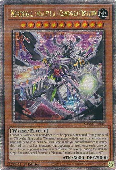 Mementoal Tecuhtlica - Combined Creation (Quarter Century Secret Rare) trading card from Valiant Smashers Mementoal Tecuhtlica - Combined Creation (Quarter Century Secret Rare) - Valiant Smashers YuGiOh trading card