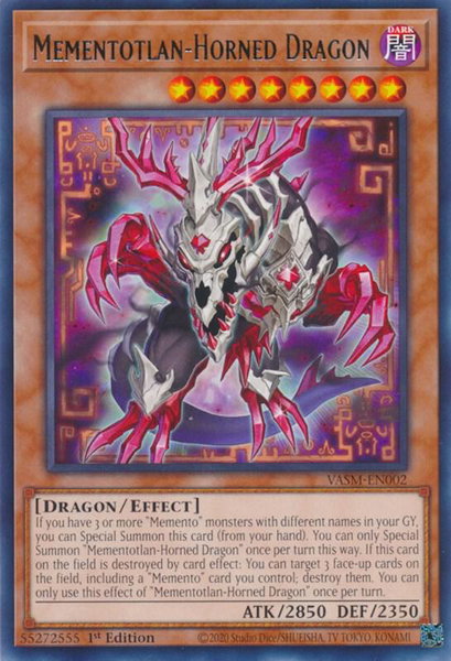Mementotlan-Horned Dragon trading card from Valiant Smashers Mementotlan-Horned Dragon - Valiant Smashers YuGiOh trading card