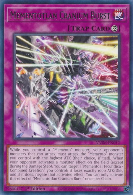 Mementotlan Cranium Burst trading card from Valiant Smashers Mementotlan Cranium Burst - Valiant Smashers YuGiOh trading card