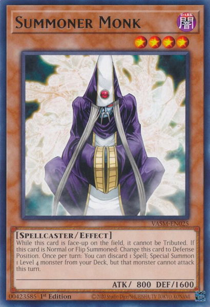 Summoner Monk trading card from Valiant Smashers Summoner Monk - Valiant Smashers YuGiOh trading card