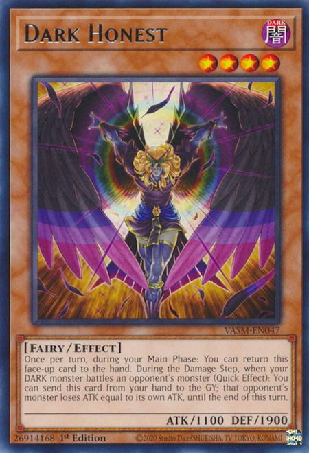 Dark Honest trading card from Valiant Smashers Dark Honest - Valiant Smashers YuGiOh trading card