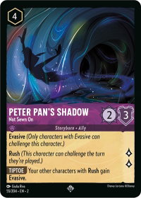 Peter Pan's Shadow - Not Sewn On - Rise of the Floodborn (2) #55/204 - Super Rare Disney Lorcana Trading Card