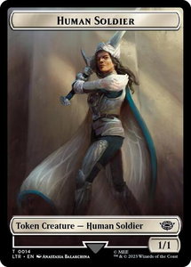 Human Soldier (0014) // Food (0022) Double-Sided Token (Surge Foil) - Universes Beyond: The Lord of the Rings: Tales of Middle-earth (LTR) #14 // 22 - Token Magic: The Gathering Trading Card