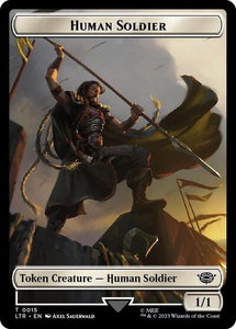 Human Soldier (0015) // Food (0022) Double-Sided Token (Surge Foil) - Universes Beyond: The Lord of the Rings: Tales of Middle-earth (LTR) #15 // 22 - Token Magic: The Gathering Trading Card