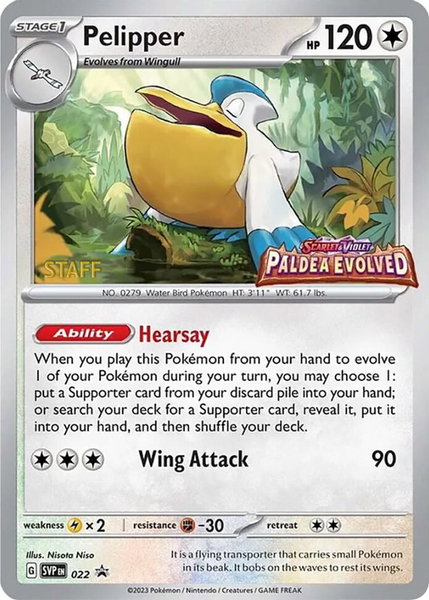 Pelipper - 022 (Prerelease) [Staff] - SV: Scarlet & Violet Promo Cards Pokémon trading card