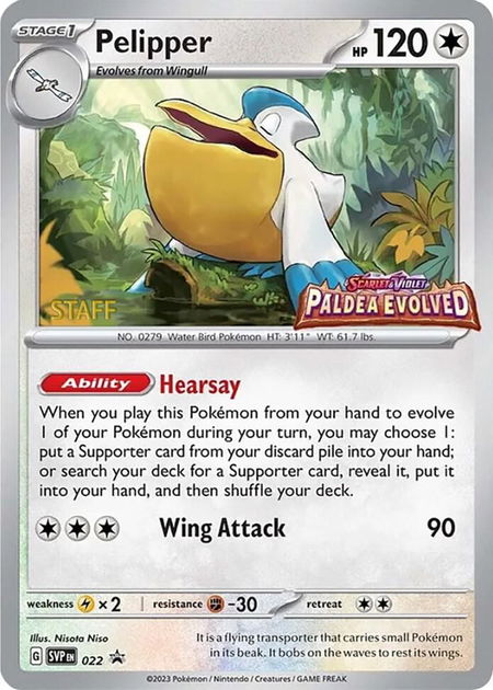 Pelipper - 022 (Prerelease) [Staff] - SV: Scarlet & Violet Promo Cards Pokémon trading card