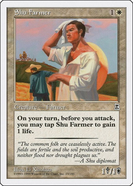 Shu Farmer trading card from Portal Three Kingdoms Shu Farmer - Portal Three Kingdoms Magic: The Gathering trading card