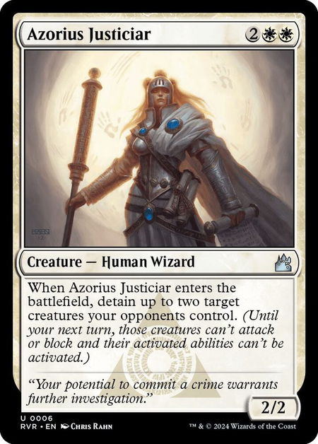 Azorius Justiciar trading card from Ravnica Remastered Azorius Justiciar - Ravnica Remastered Magic: The Gathering trading card