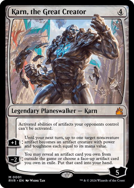 Karn, the Great Creator trading card from Ravnica Remastered Karn, the Great Creator - Ravnica Remastered Magic: The Gathering trading card