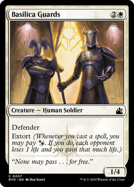 Basilica Guards trading card from Ravnica Remastered Basilica Guards - Ravnica Remastered Magic: The Gathering trading card