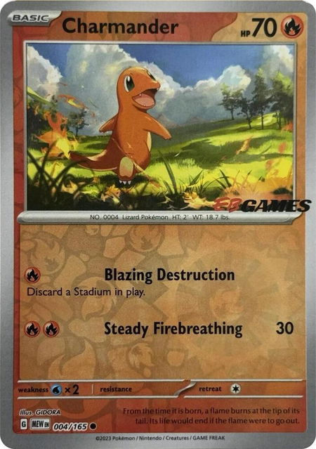 Charmander - 004/165 (EBGames Exclusive) trading card from Miscellaneous Cards & Products Charmander - 004/165 (EBGames Exclusive) - Miscellaneous Cards & Products Pokémon trading card