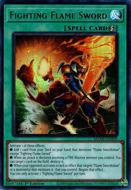 Fighting Flame Sword - Maze of Millennia YuGiOh trading card