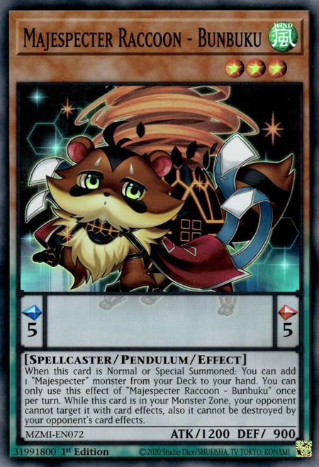 Majespecter Raccoon - Bunbuku - Maze of Millennia YuGiOh trading card