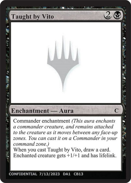 Taught by Vito trading card from Un-Known Event Playtest Cards Taught by Vito - Un-Known Event Playtest Cards Magic: The Gathering trading card