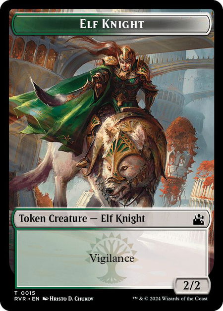Elf Knight // Rhino Double-Sided Token trading card from Ravnica Remastered Elf Knight // Rhino Double-Sided Token - Ravnica Remastered Magic: The Gathering trading card