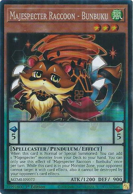 Majespecter Raccoon - Bunbuku (CR) - Maze of Millennia YuGiOh trading card